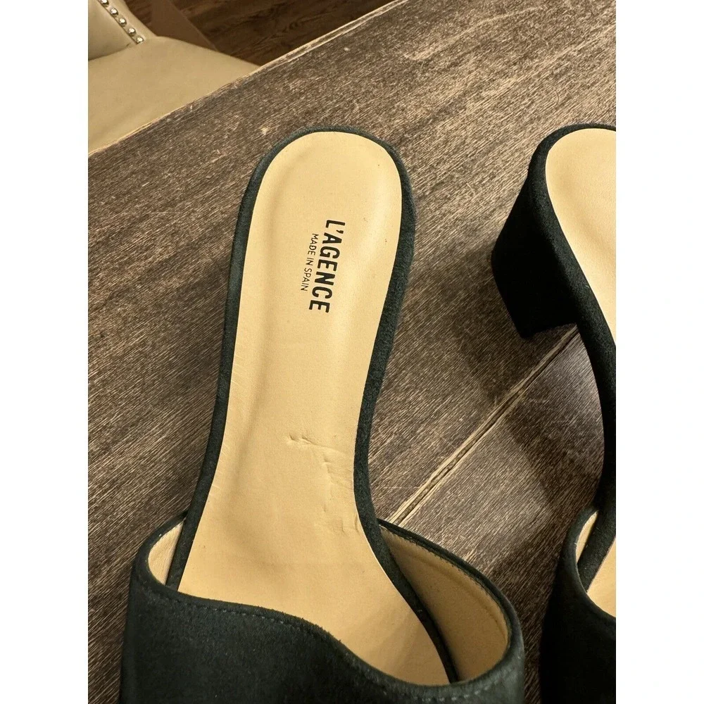 L'agence Green Suede Open Toe Block Heel‎ Slip On Size 37 US 6 - Picture 5 of 10